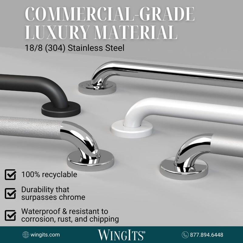 WingIts WGB5SS12 STANDARD Grab Bar, Concealed Mount, Satin Stainless Steel, 12-Inch Length by 1.25-Inch Diameter - Image 3